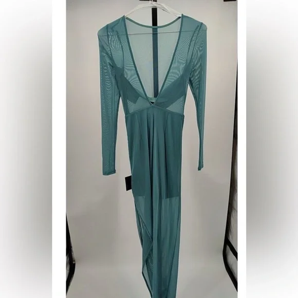 NWT - Lulus Alluring Silhouette Light Blue Sheer Mesh Backless Maxi Dress - Picture 5 of 7